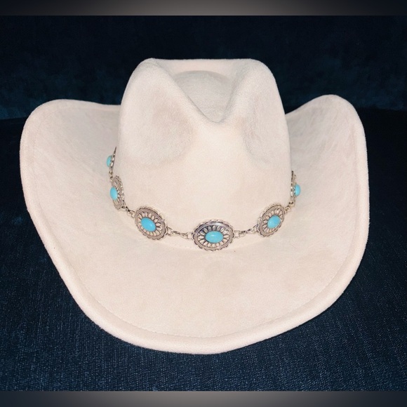 Cowboy/ Cowgirl Faux Suede Hat w/Turquoise & Silver Accents - Picture 5 of 10